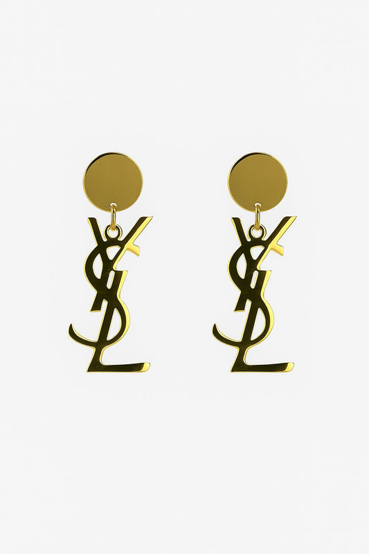 Korean Fashion Anti-Tarnish Gold Plated Stainless Steel Dangle Earrings for Women - Abstract Script Letter Design Statement Jewelry
