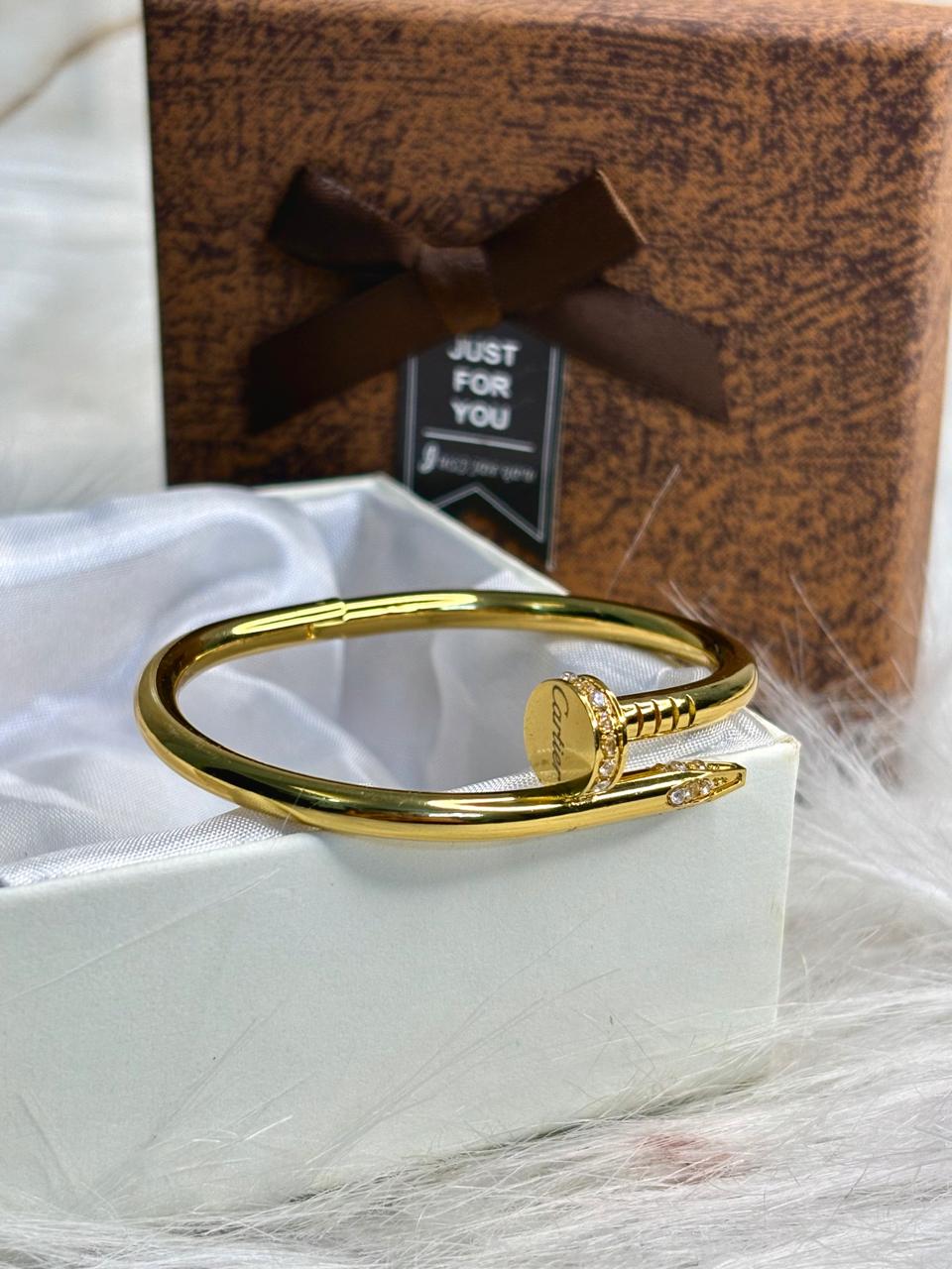 Durable Anti-Tarnish Gold Plated Sparkly Nail Design Bangle Bracelet | Luxury Korean Women's Jewellery