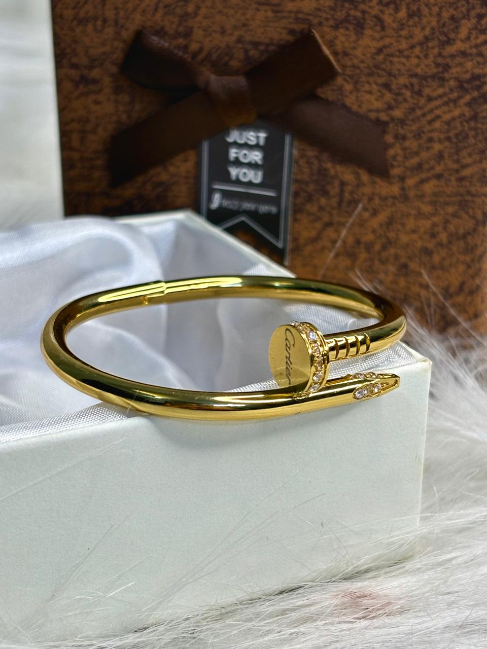 Durable Anti-Tarnish Gold Plated Sparkly Nail Design Bangle Bracelet | Luxury Korean Women's Jewellery