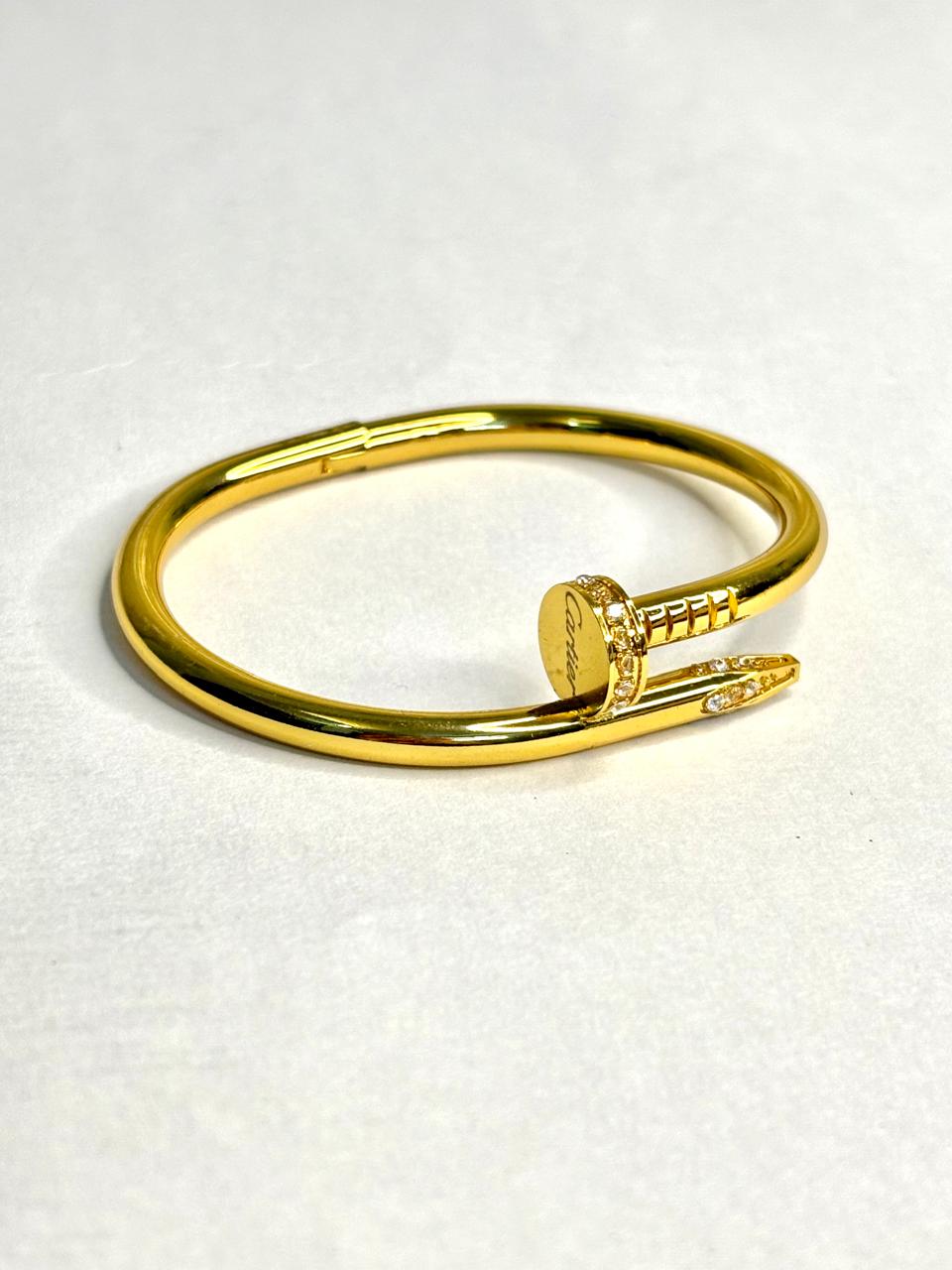 Durable Anti-Tarnish Gold Plated Sparkly Nail Design Bangle Bracelet | Luxury Korean Women's Jewellery