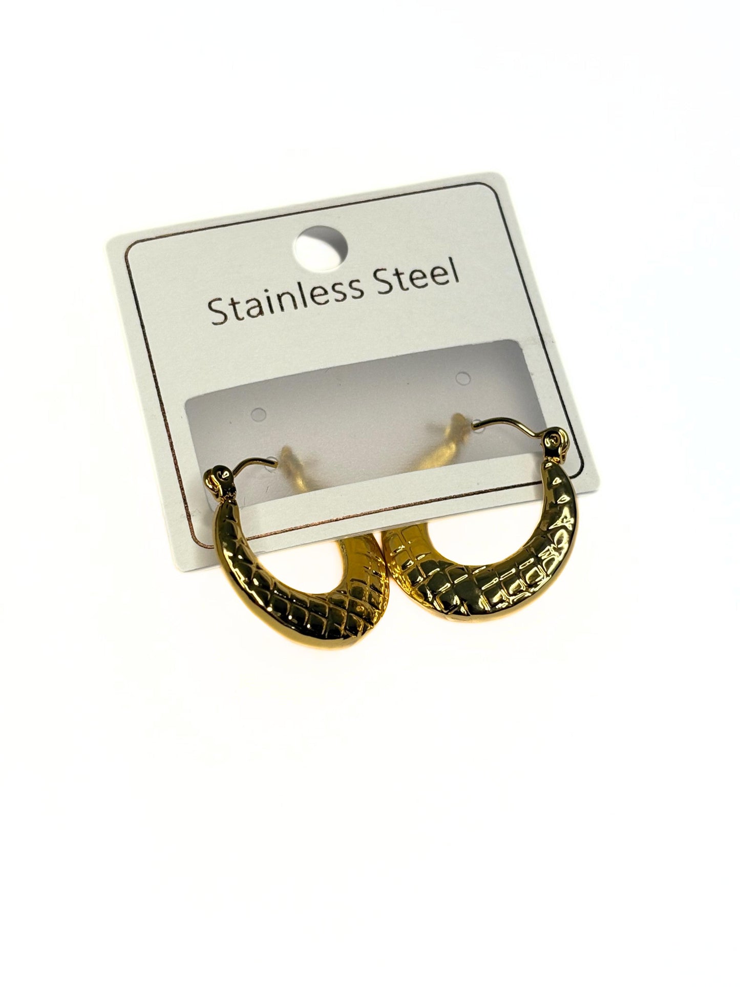 Anti-Tarnish Gold Plated Hoop Earrings - Trendy Korean Jewellery with Unique Textured Detail for Daily Wear