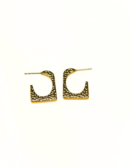 Modern Gold Plated Anti-Tarnish Hoops - Korean Fashion Inspired, Textured Square Design for Women - Ideal for Gifting