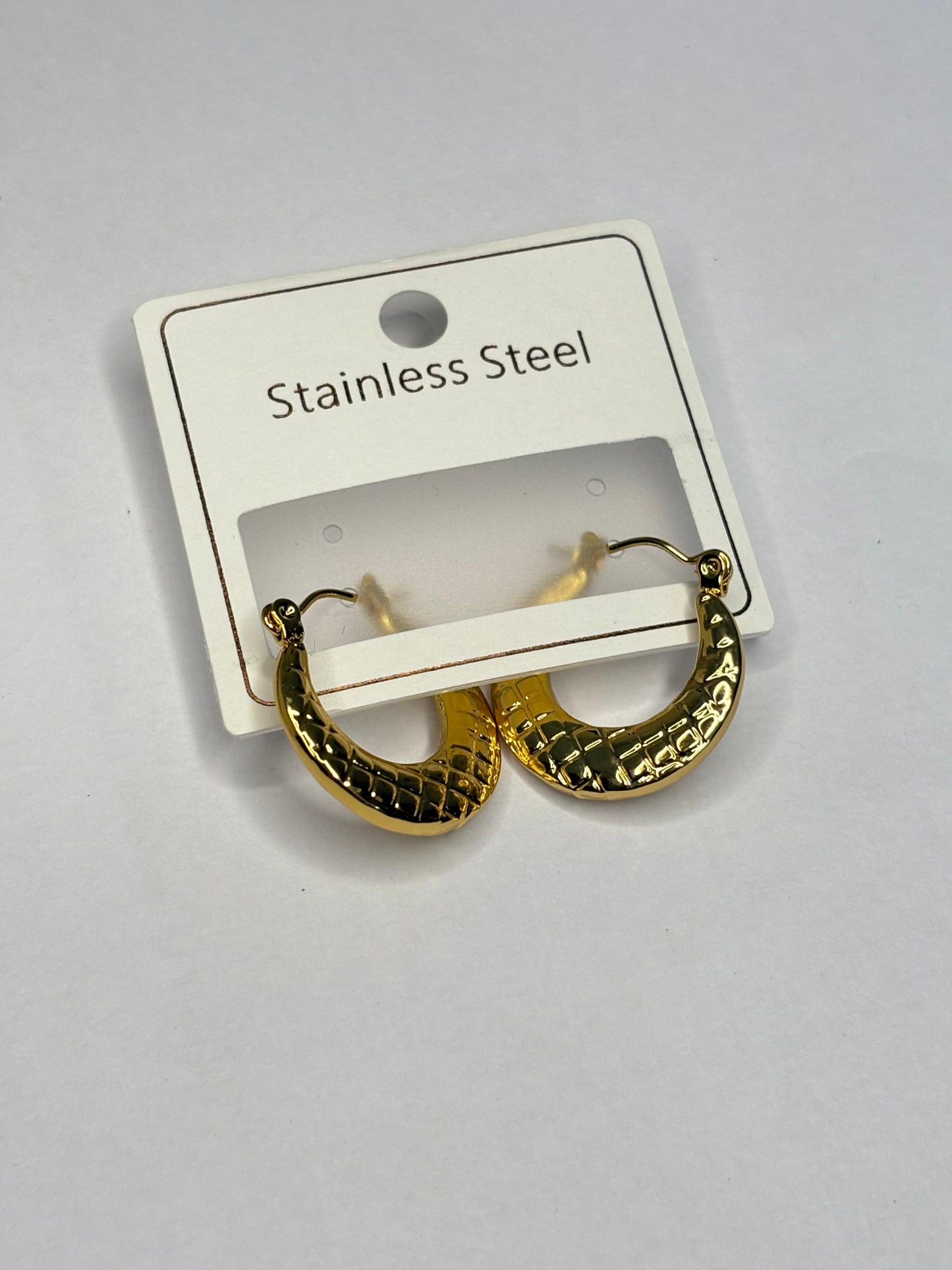 Anti-Tarnish Gold Plated Hoop Earrings - Trendy Korean Jewellery with Unique Textured Detail for Daily Wear