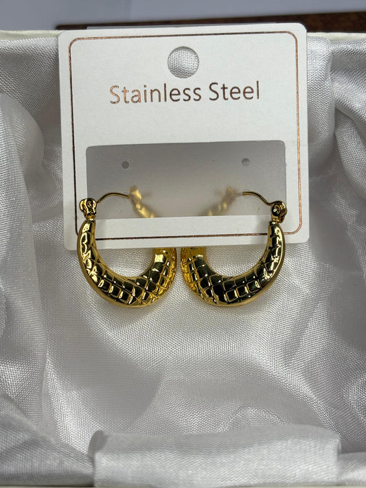 Anti-Tarnish Gold Plated Hoop Earrings - Trendy Korean Jewellery with Unique Textured Detail for Daily Wear