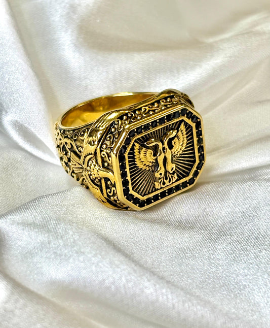 ZIOR Men Gold Plated Ring | Anti-Tarnish Stainless Steel Ring | Size 11-12