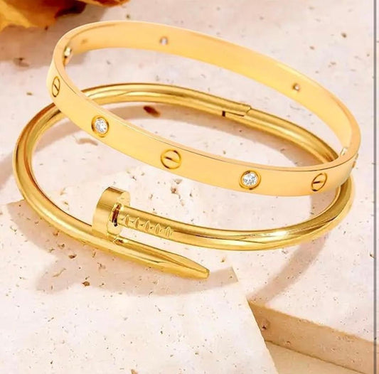 ZIOR- Anti-Tarnish Love Band & Nail Cuff Hand Bracelet for Women | Combo of 2 Stainless Steel Kada Bracelet Set for Girls