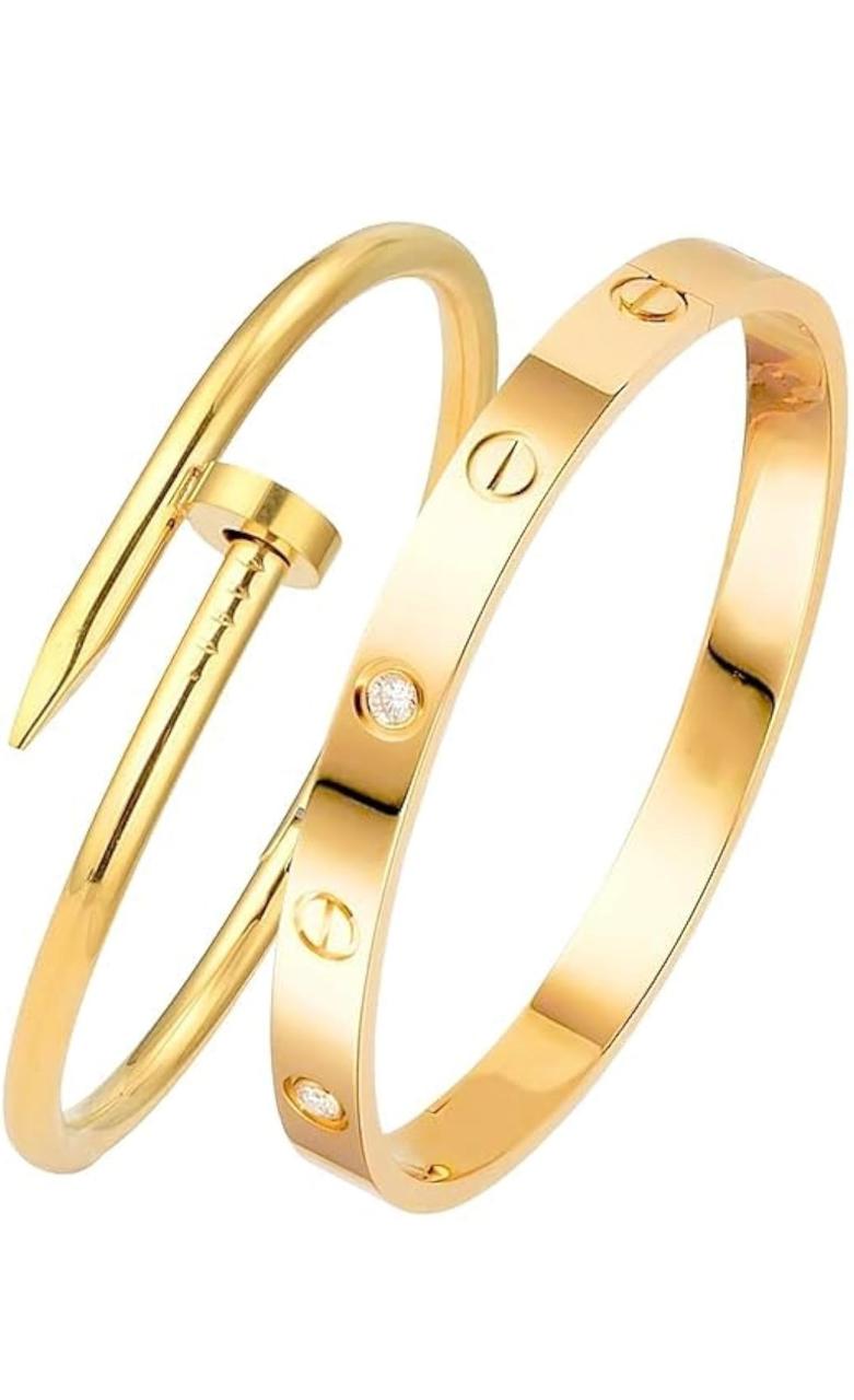 ZIOR- Anti-Tarnish Love Band & Nail Cuff Hand Bracelet for Women | Combo of 2 Stainless Steel Kada Bracelet Set for Girls