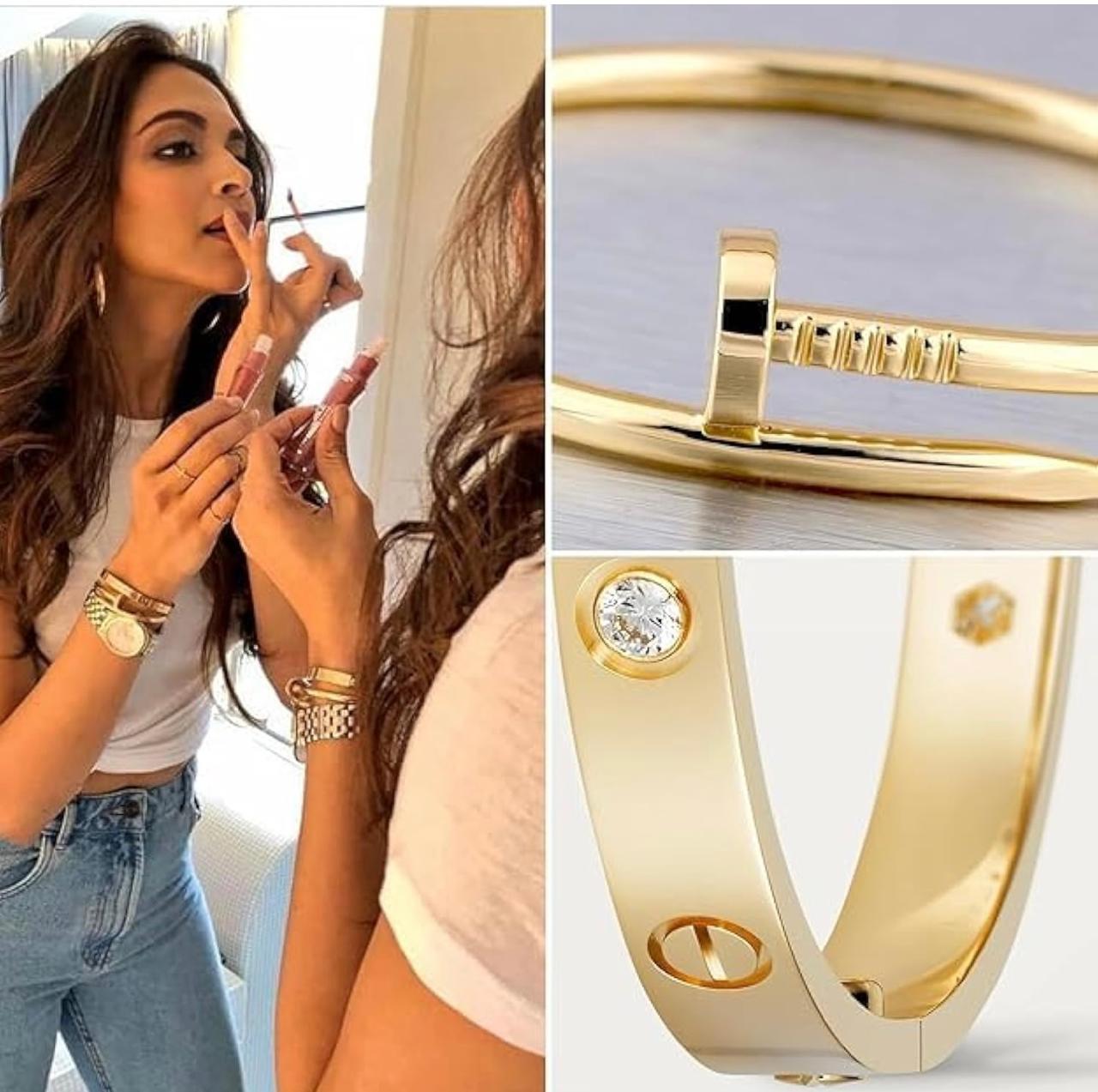 ZIOR- Anti-Tarnish Love Band & Nail Cuff Hand Bracelet for Women | Combo of 2 Stainless Steel Kada Bracelet Set for Girls