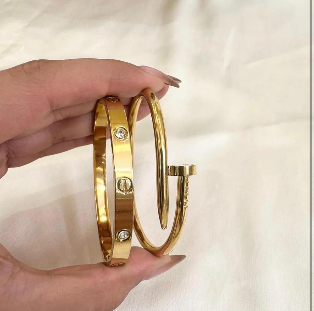 ZIOR- Anti-Tarnish Love Band & Nail Cuff Hand Bracelet for Women | Combo of 2 Stainless Steel Kada Bracelet Set for Girls