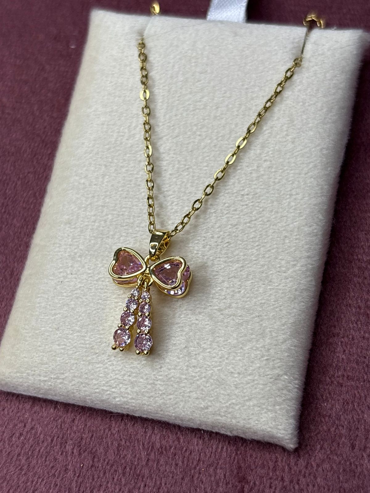 Pink Rhinestone Hanging Bow Necklace Chain