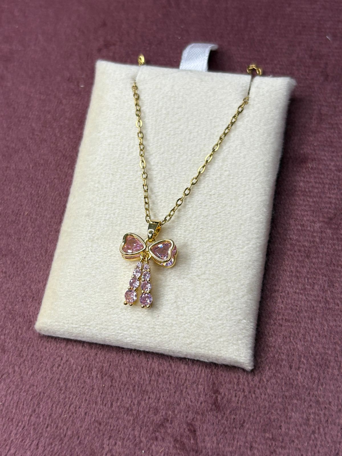 Pink Rhinestone Hanging Bow Necklace Chain