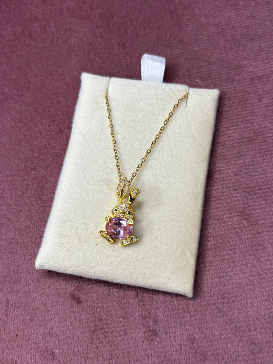 Bunny with Pink Stone Necklace Chain