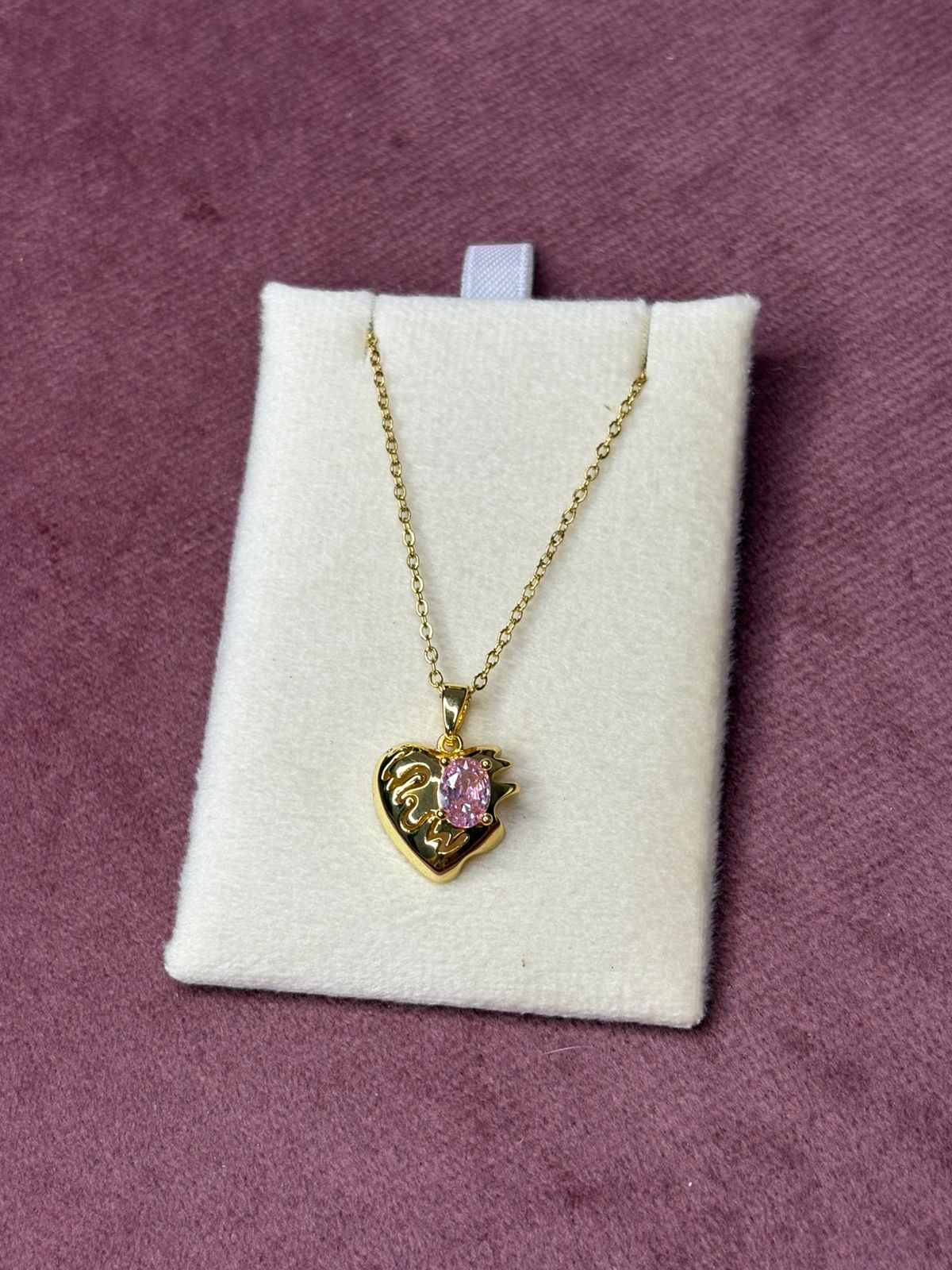 Melting Heart with Pink Stone Style Necklace Chain