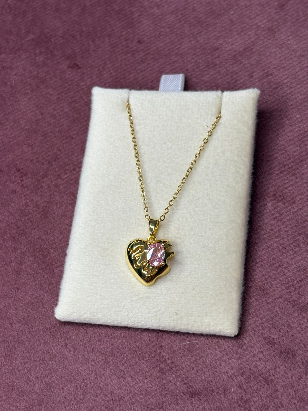 Melting Heart with Pink Stone Style Necklace Chain