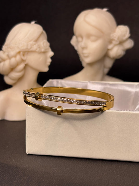 ZIOR Women's Gold-Toned Bangle Bracelet double line